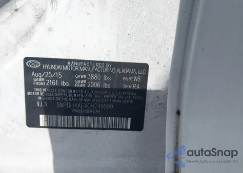 2016 Hyundai Elantra Se из США, поврежденный, VIN 5NPDH4AE4GH749599